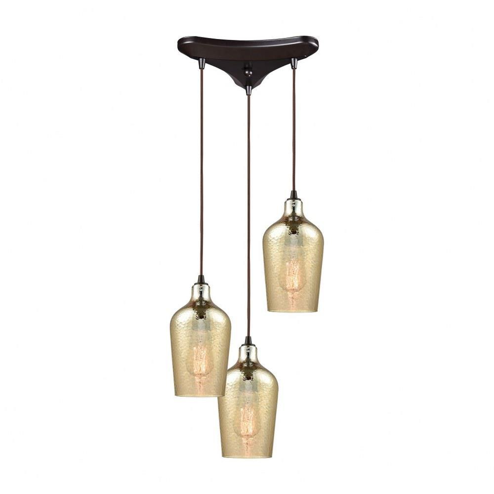 Hammered Glass - 4 Light Linear Pendant in Transitional Style with Coastal/Beach and Southwestern inspirations - 10 Inches tall and 10 inches wide - 1084H