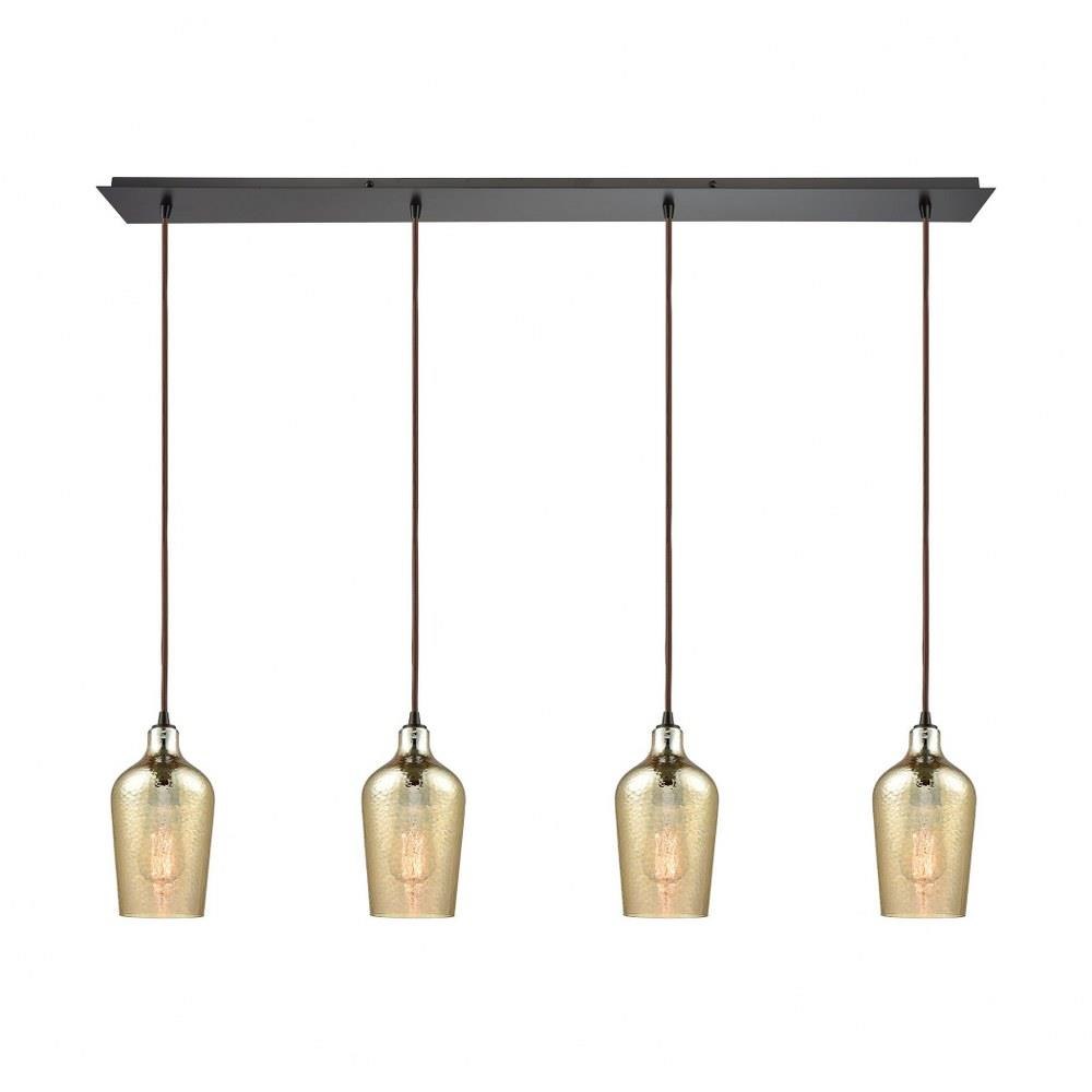 Hammered Glass - 4 Light Linear Pendant in Transitional Style with Coastal/Beach and Southwestern inspirations - 10 Inches tall and 10 inches wide - 1084HLP