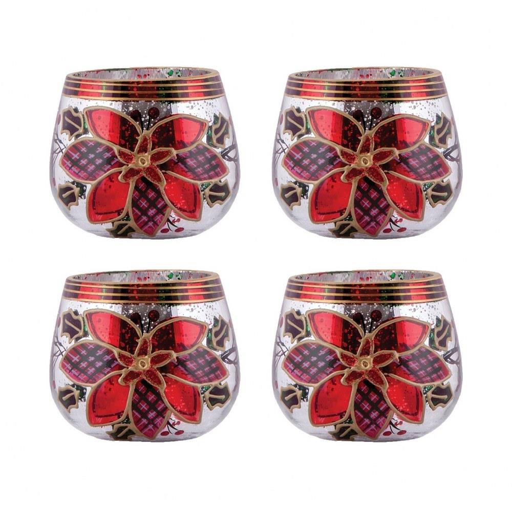 Poinsettia 3 Inch Tealight Holder (Set of 4) by Elk Home - 394621/S4