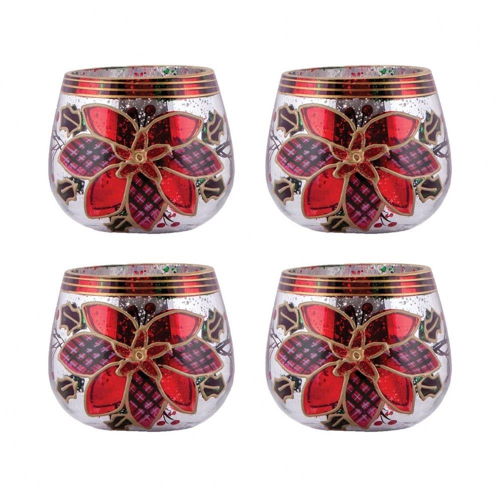 Poinsettia 3 Inch Tealight Holder (Set of 4) by Elk Home - 394621/S4