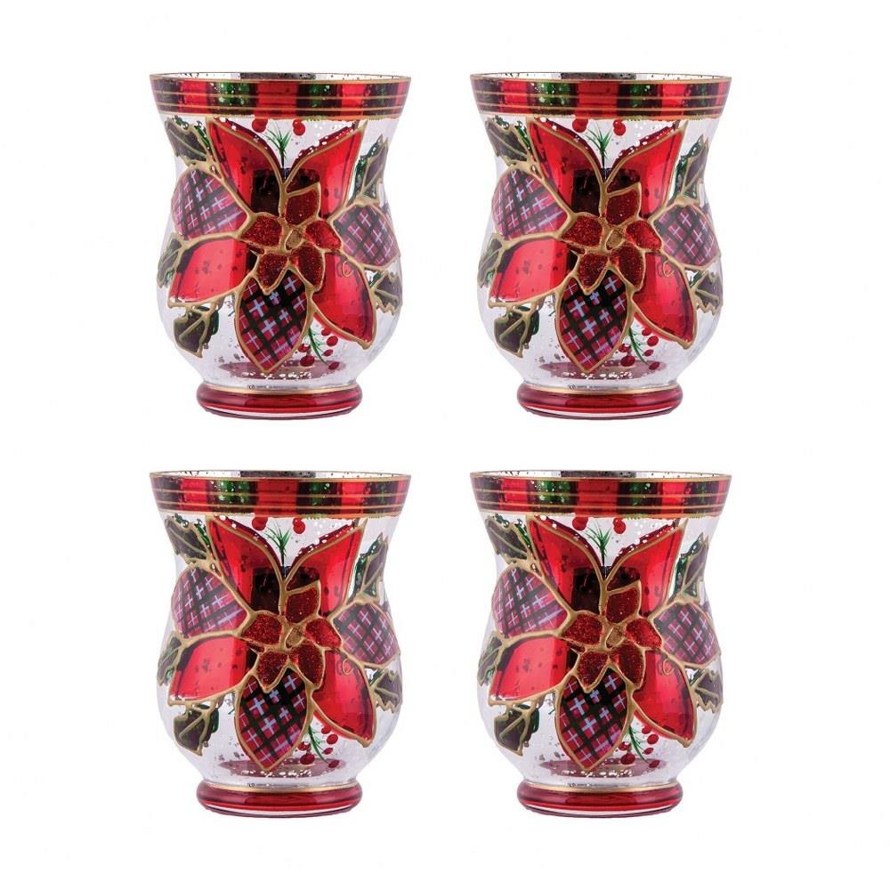 Poinsettia 4.25 Inch Votive (Set of 4) by Elk Home - 394638/S4